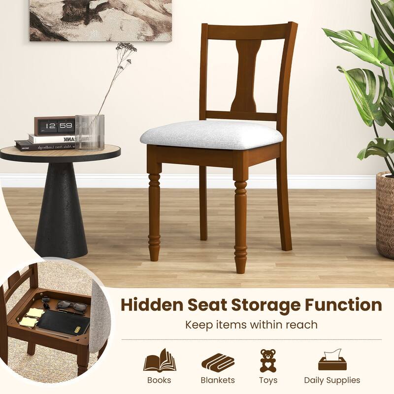 Gymax Set of 4 Upholstered Wooden Dining Chair w/ Seat Storage Space