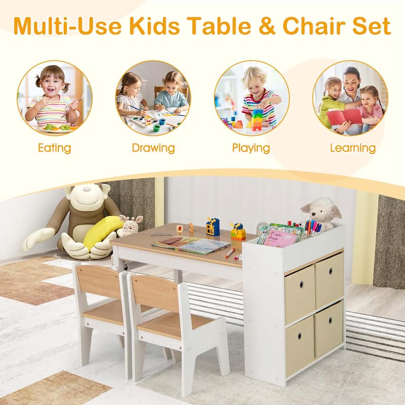 Costway Kids Art Table & Chairs Set with Paper Roll Wooden Craft Study - See Details