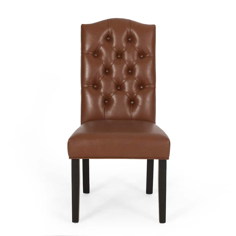 Modern Set of 2 Dining Chairs with Tufted Diamond-Stitched Backrest, Padded Seat, Solid Wood Legs for Dining Room, Living Room
