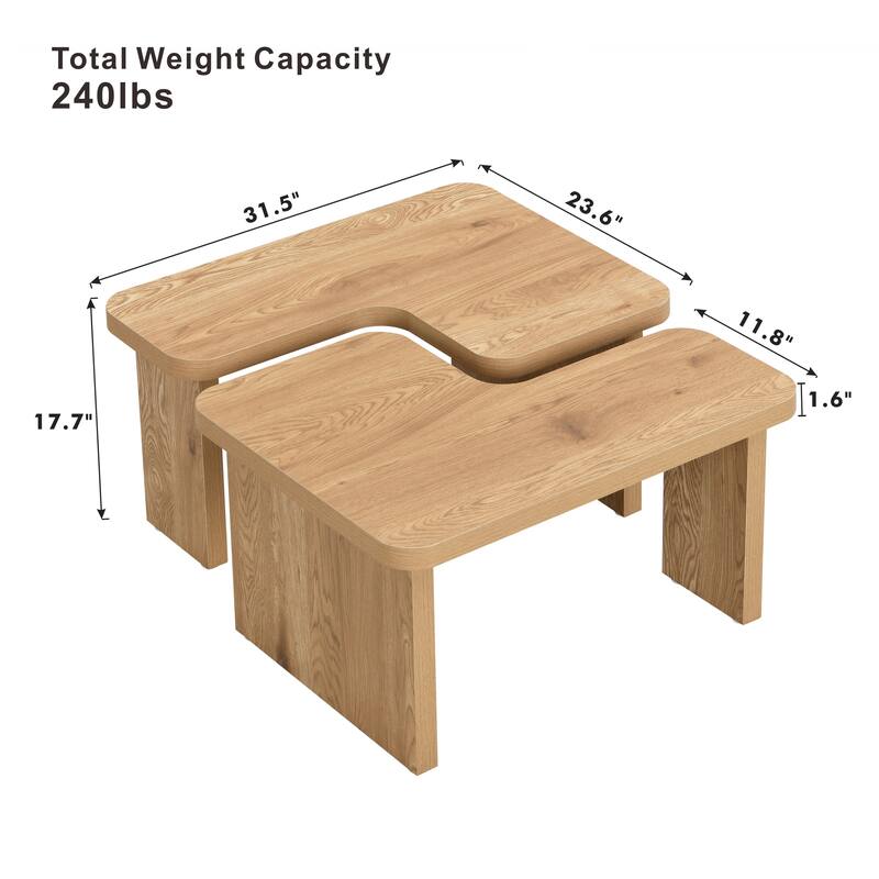 Modern L-Shaped Coffee Table Farmhouse Coffee Table Rectangular Coffee Table with Removable Top, for Living Room