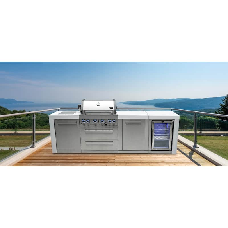 Mont Alpi MAi400-DFC-EXC Deluxe Stainless Steel Outdoor Kitchen Island BBQ Grill + Beverage Center + 25" Extra Storage Cabinet.