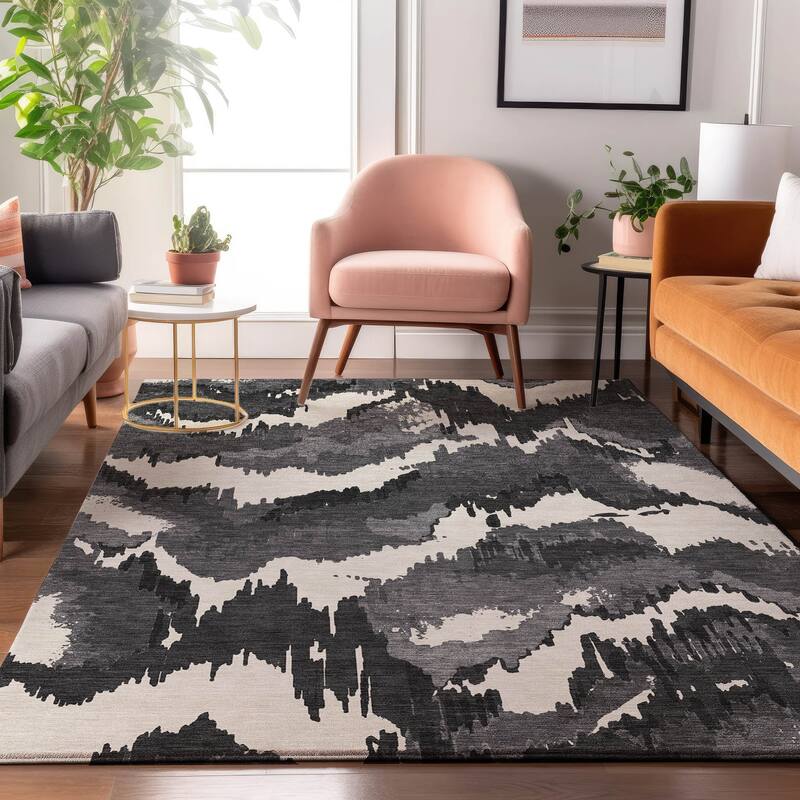 Premium Washable Super Soft Modern Ziggy Mayfield Rug - Black - 5' x 7'6"
