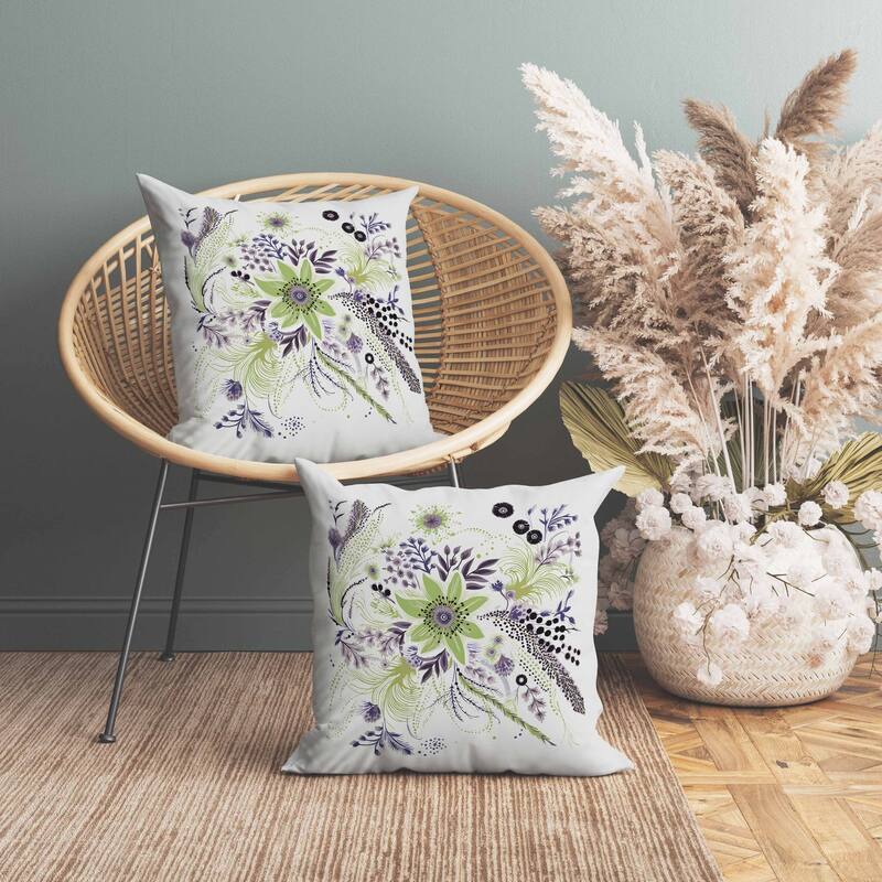 Enchanting Bouquet Faux Suede Reversible Throw Pillow Olive and Lavender