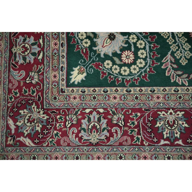Hand Knotted Oriental 100% Wool Carpet Traditional All-Over Green Agra Area Rug - 12' 1'' X 9' 1''