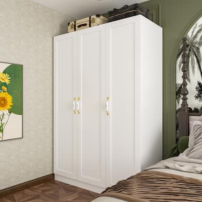 47.2"W Armoire with Three Doors ,Two Clothes Rod ,Golden Floral Handle