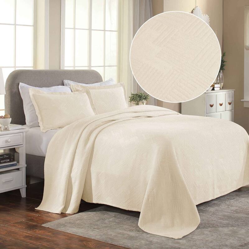 Superior Geometric Fret Cotton Decorative Bedspread Set - Ivory - Full