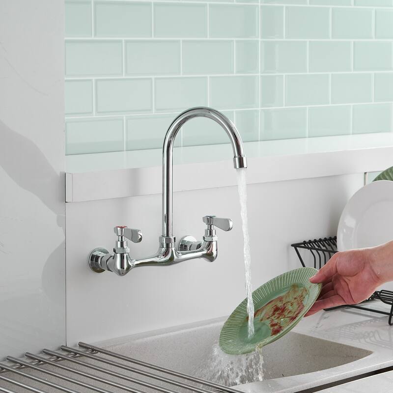 Wall Mount Chrome High-arc Kitchen Faucet with Two Handles