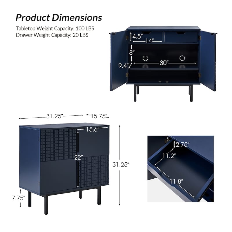 Arnold Modern 30"Tall 2 Door Accent Cabinet with Metal Leg Set of 2by HULALA HOME