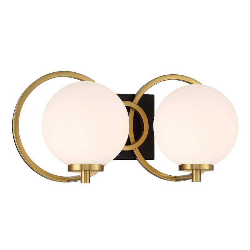 Alhambra 2-Light Bathroom Vanity Light in Matte Black with Warm Brass