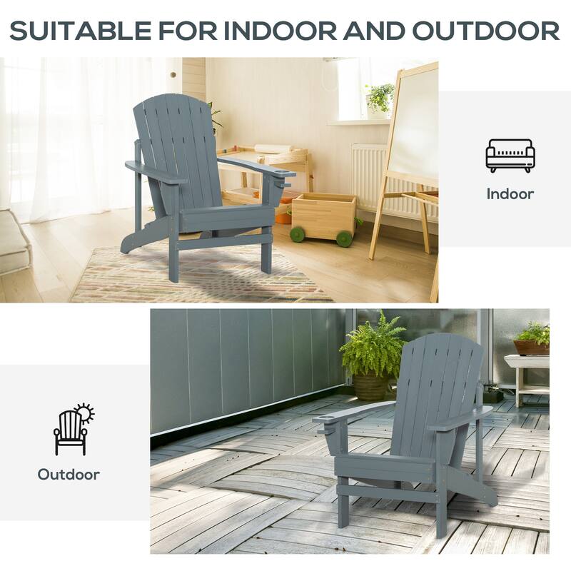Wooden Adirondack Chair, Outdoor Weather Resistant Patio Lawn Chair with Cup Holder for Deck, Garden, Backyard