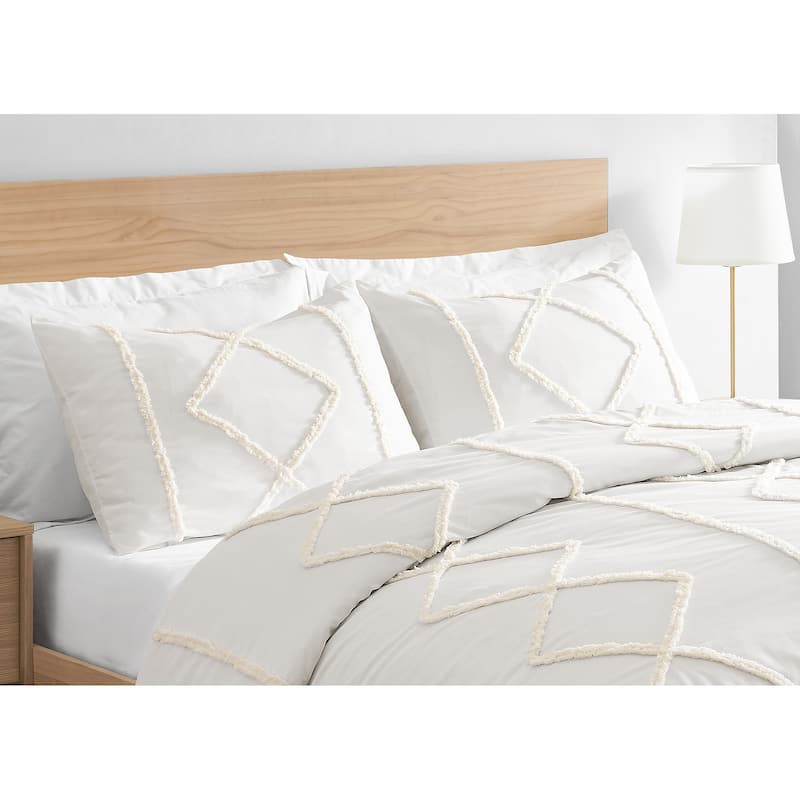 Sweet Jojo Designs Solid Ivory Boho Chic Queen Duvet Cover Bedding Set Bohemian Farmhouse Rustic Southwest Shabby Minimalist