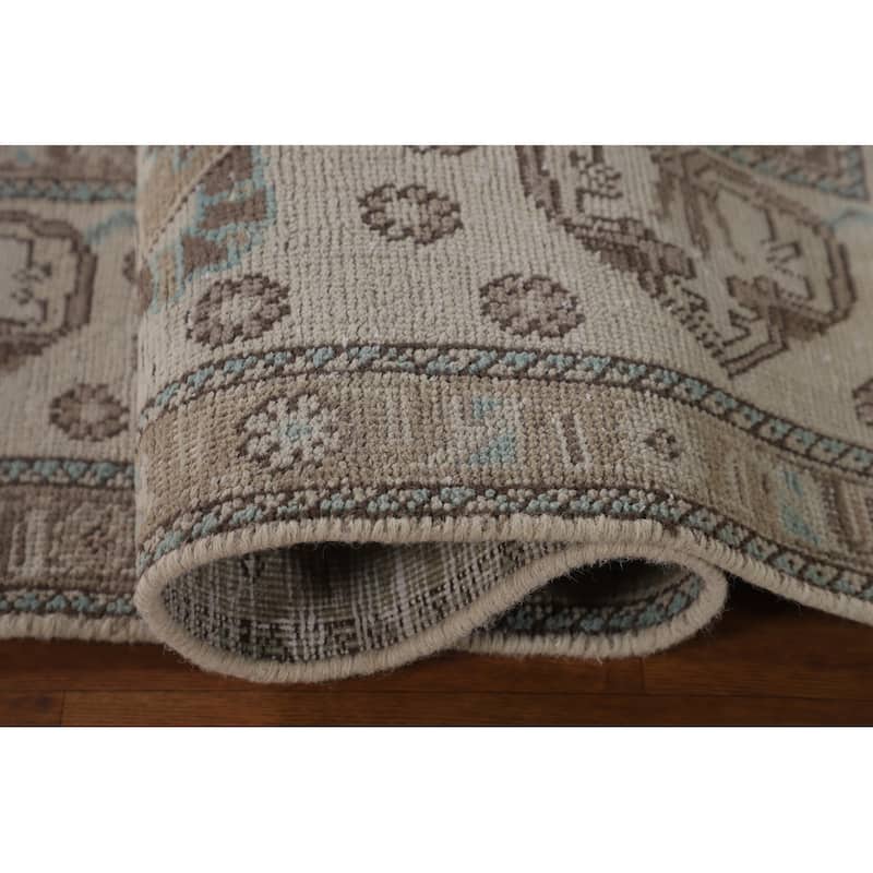 Distressed Tabriz Persian Vintage Rug Handmade Beige Wool Carpet - 6'6"x 9'8"