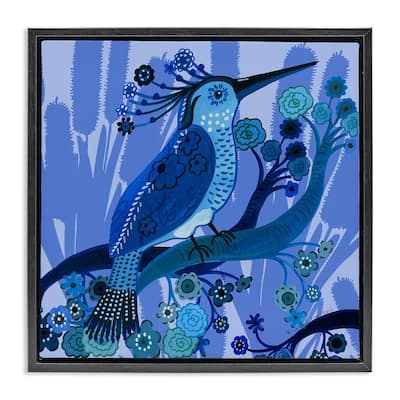 Stupell Folk Style Blue Bird Framed Floater Canvas Wall Art Design By Kay Widdowson