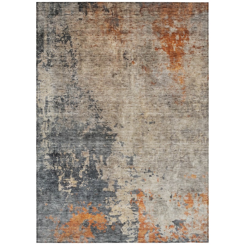 Machine Washable Indoor/ Outdoor Abstract Contemporary Chantille Rug