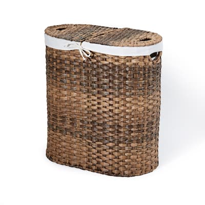 Seville Classics Handwoven Oval Double Laundry Hamper with Liner