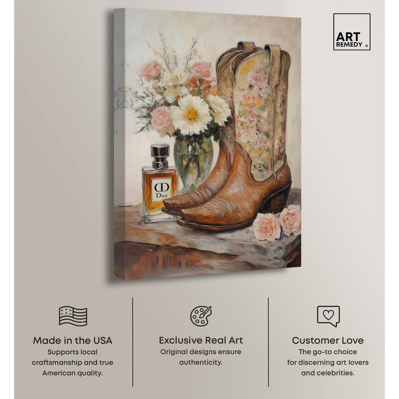 Delicate Floral Boots Canvas by Art Remedy, Gallery Wrapped