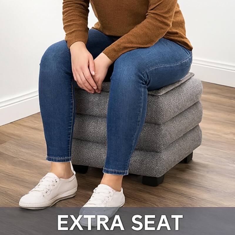 Modern Cube Ottoman with Tray Top and Hidden Storage Linen Seat