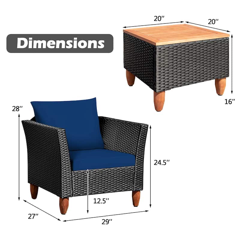 Patio 3-piece Outdoor Wicker Rattan Bistro Chair Set