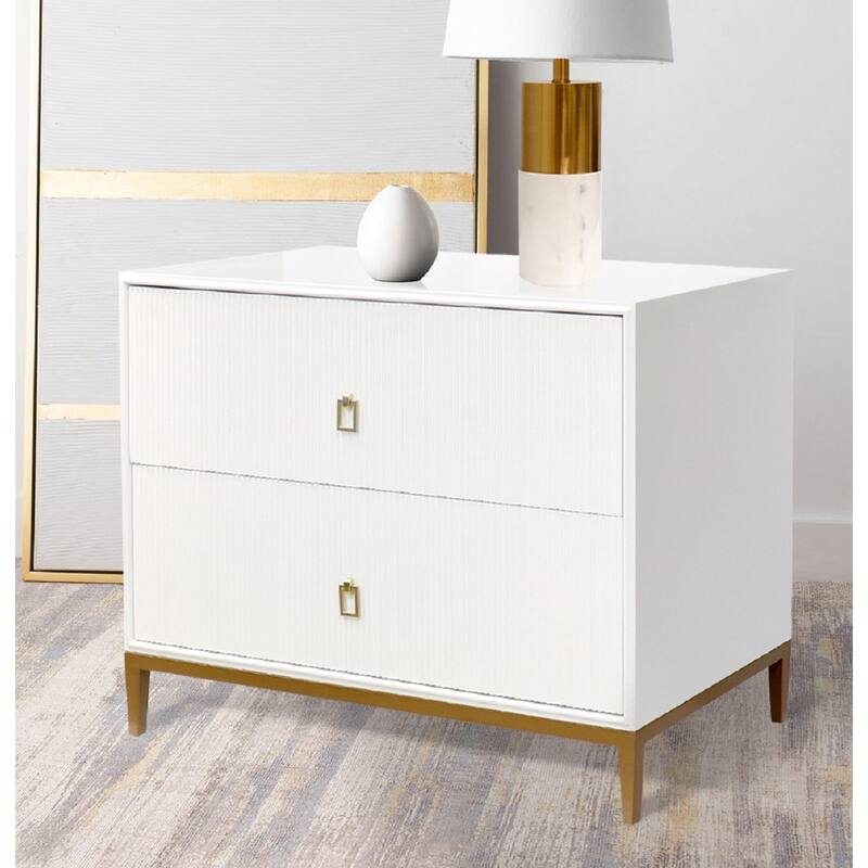 Pasargad Home Pearl Wood Nightstand with Metal Frame