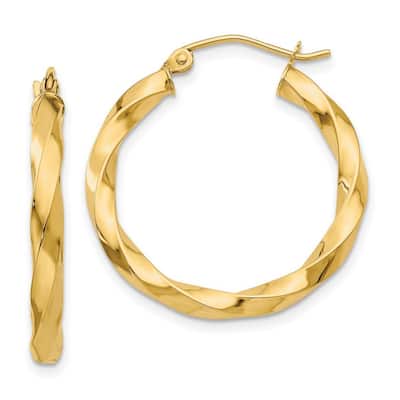 Curata 14k Yellow Gold Hollow Polished 27x27mm Hinged Post Twisted Hoop Earrings