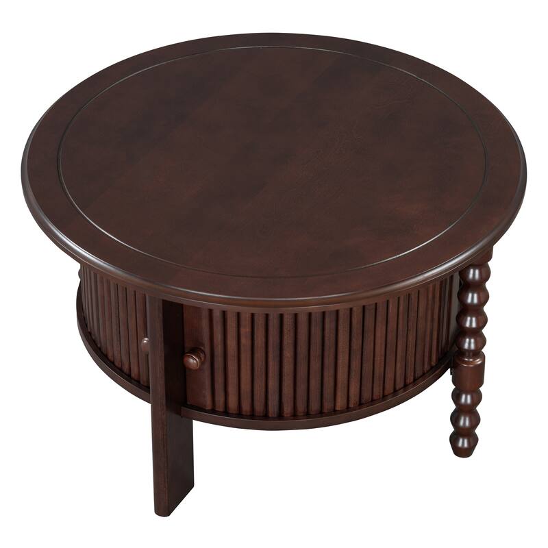 Round Coffee Table with Sliding Door