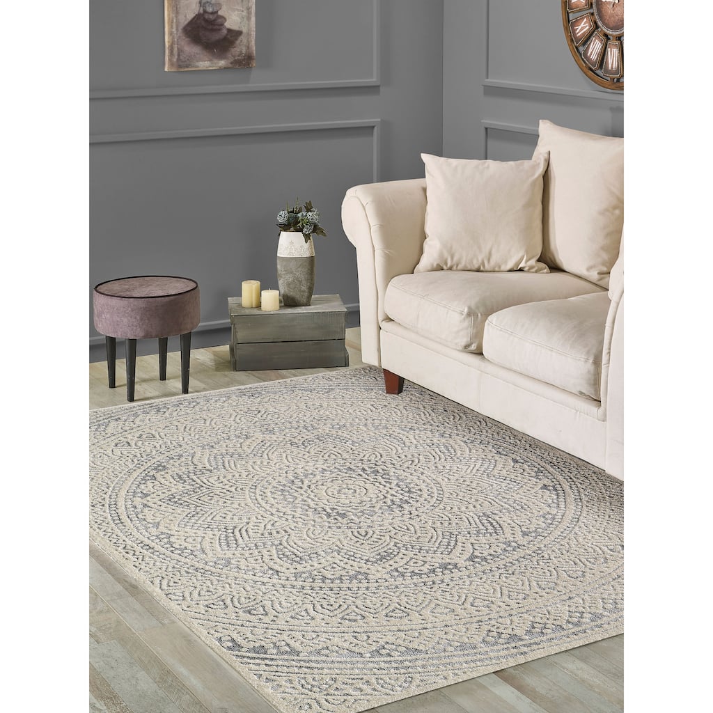 Venice Collection Gray Medallion Style Area Rug
