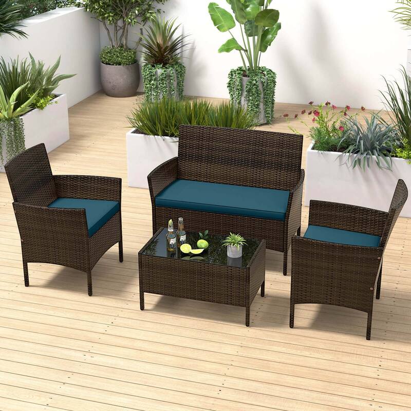 Costway 8 PCS Patio Furniture Set with Washable Cushions and Tempered - See Details