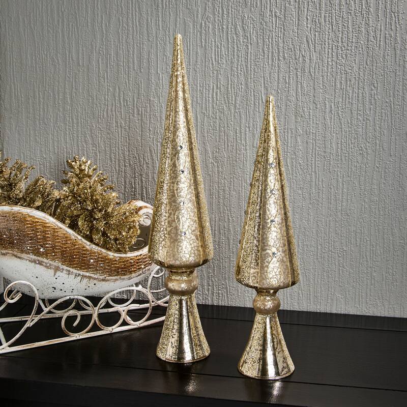 15-18" Mercury Glass Finial Tree Set of 2