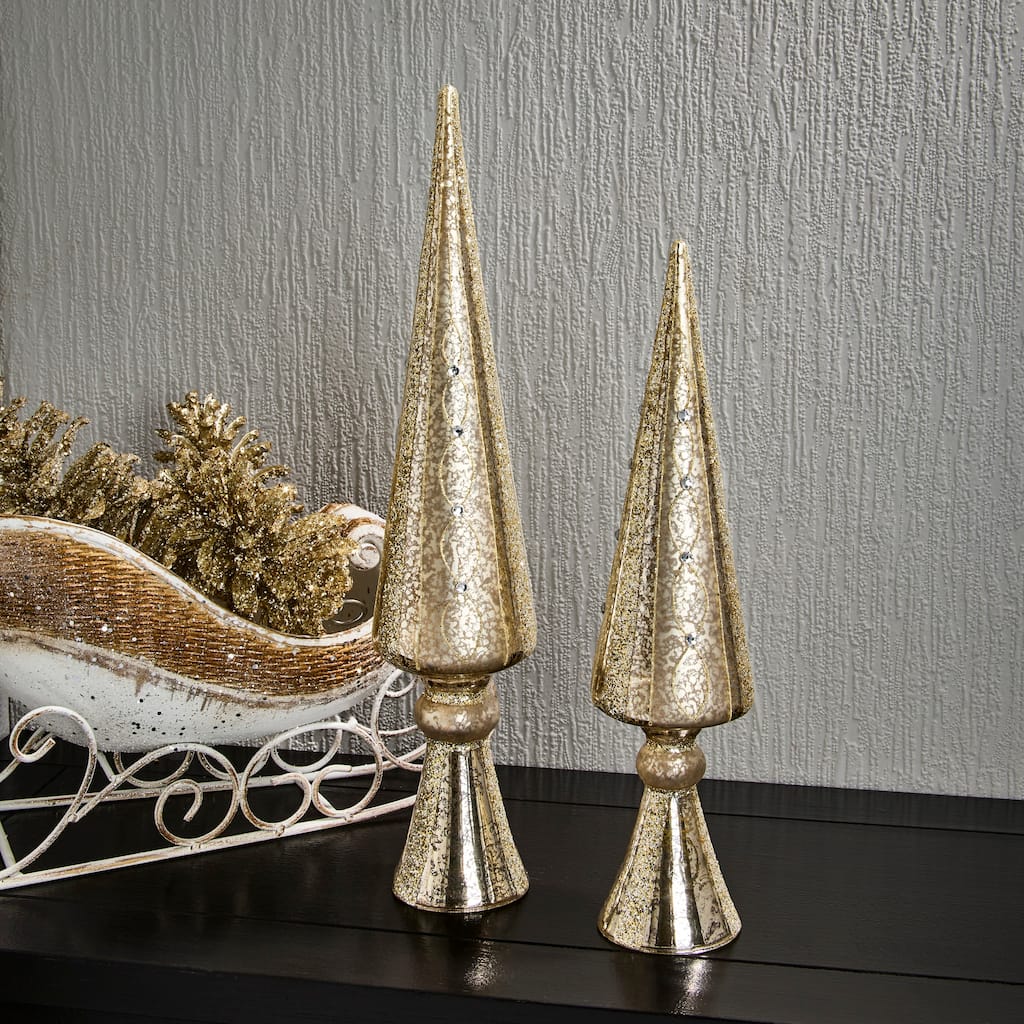 15-18" Mercury Glass Finial Tree Set of 2