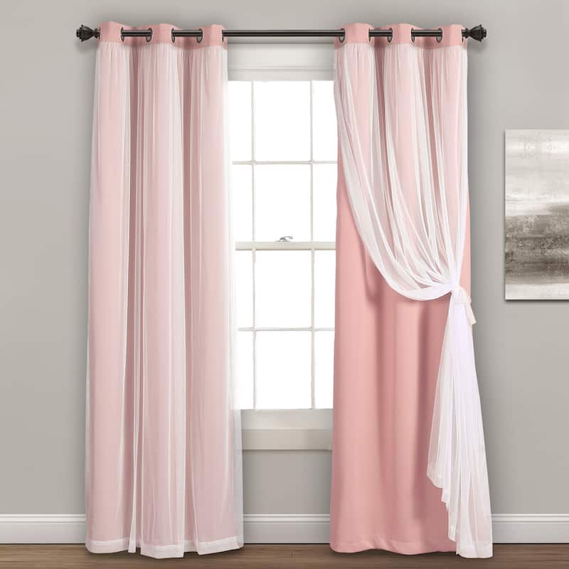 Lush Decor Grommet Sheer Panel Pair with Insulated Blackout Lining - 84" x 38" - Pink