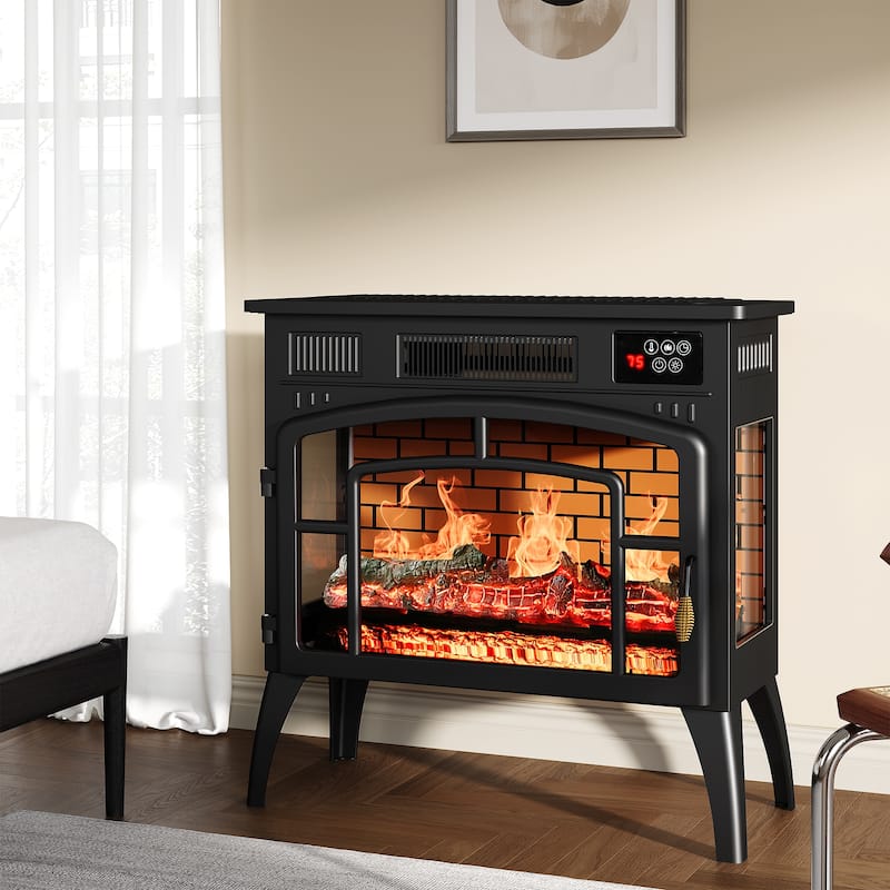 Freestanding Electric Fireplace Heater with Realistic 3D Flame - N/A