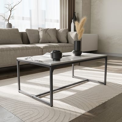 Coffee Table with Glossy White Slate End Side Table