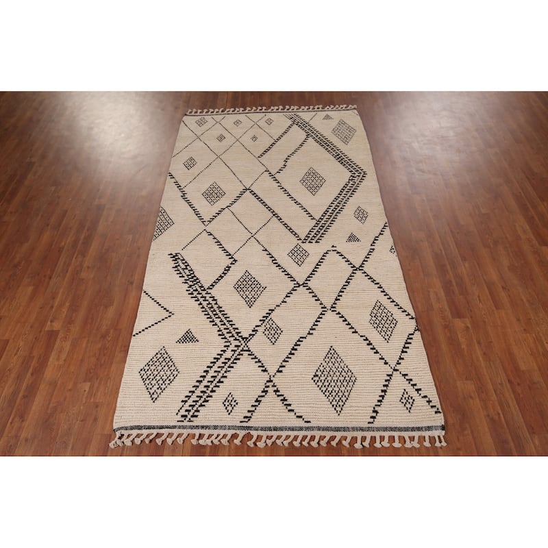 Geometric Moroccan Oriental Area Rug Handmade Wool Carpet - 4'11" x 8'10"