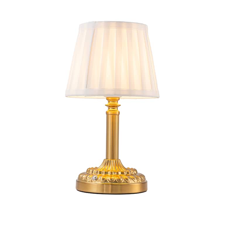 ALOADECOR Glam Cordless Brass Table Lamp Touch Control with 3 Way Classic Elegant Dimmable LED Nightstand Lamp with Fabric Shade