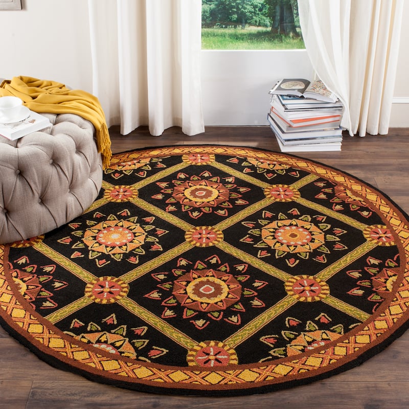 SAFAVIEH Handmade Easy Care Siiri Oriental Rug - 6' Round - Black/Yellow