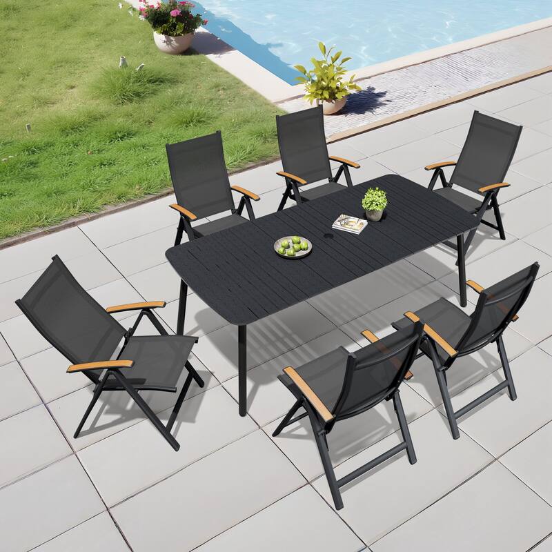 Outdoor 7/9-Piece Patio Dining Set Aluminum Dining Table and Folding Chairs - Black Table - 81.5 inches