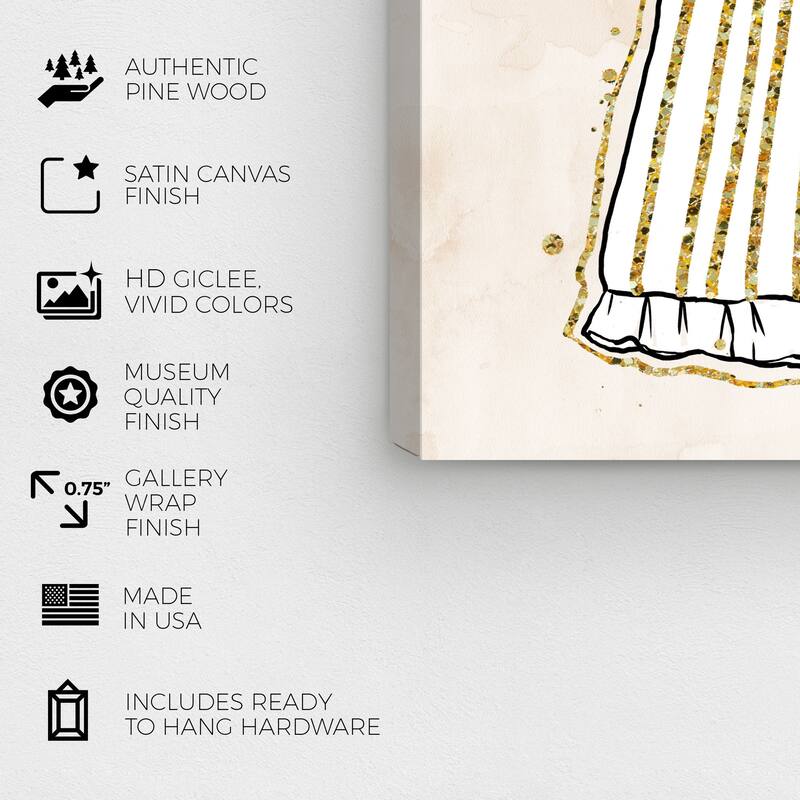 Wynwood Studio Canvas Fashion and Glam Her Little French Beige Dress White and Cream White Glam Wall Art Canvas Print
