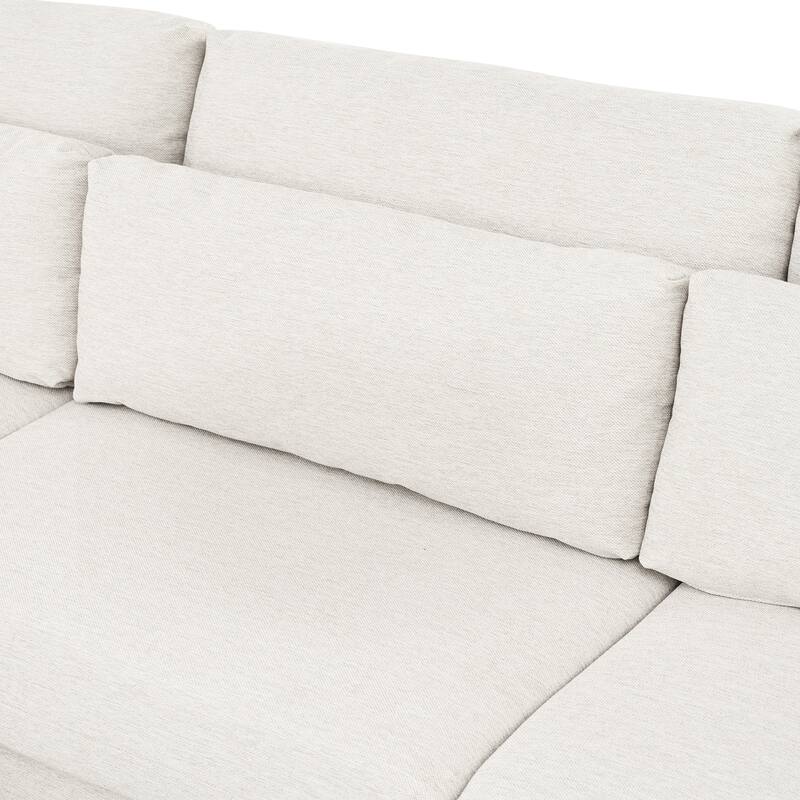 Modern Sectional Sofa with Piping Stitch Detail and Removable Ottoman and 5 pillows for Living Room or Guest Room