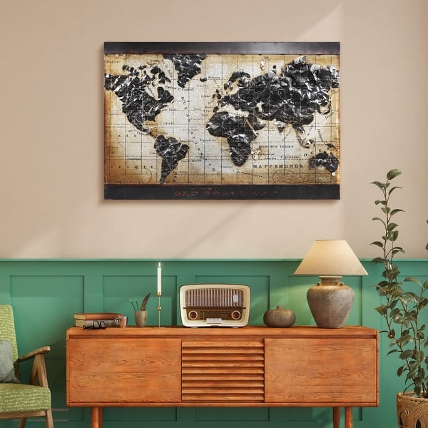 slide 2 of 9, "World Map" Mixed Media 3D Iron Hand Painted Wall Art Sculpture