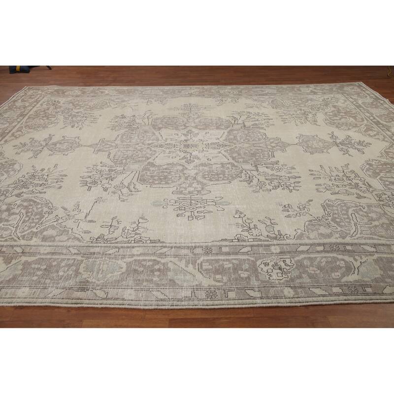 Hand Knotted Oriental 100% Wool Carpet Traditional Floral Beige & Ivories Tabriz Area Rug - 12' 6'' X 9' 6''