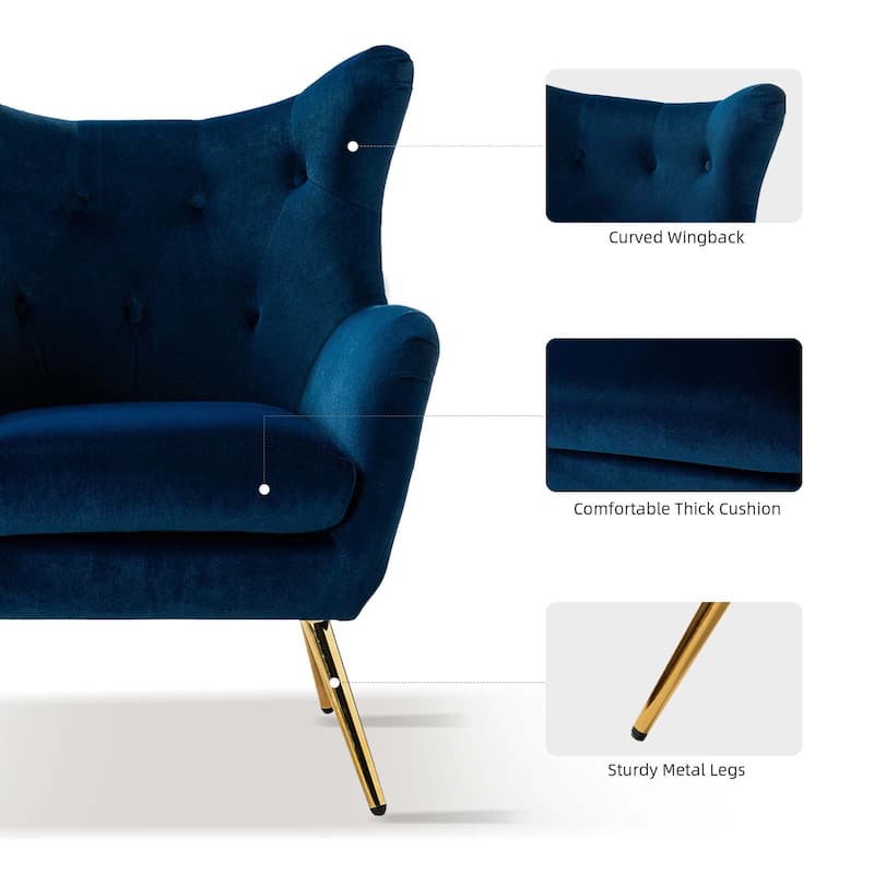 Eusebio Modern Velvet Accent Chair with Tufted Wingback for Living Room Set of 2 by HULALA HOME