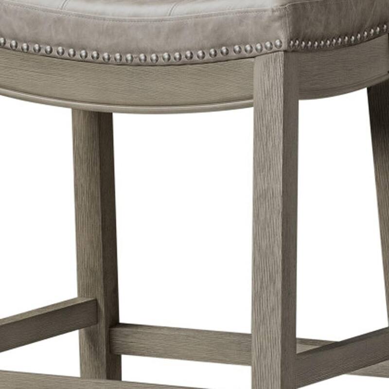 HomeRoots 31" Gray and Cool Gray Faux Leather and Solid Wood Backless Bar Height Bar Chair