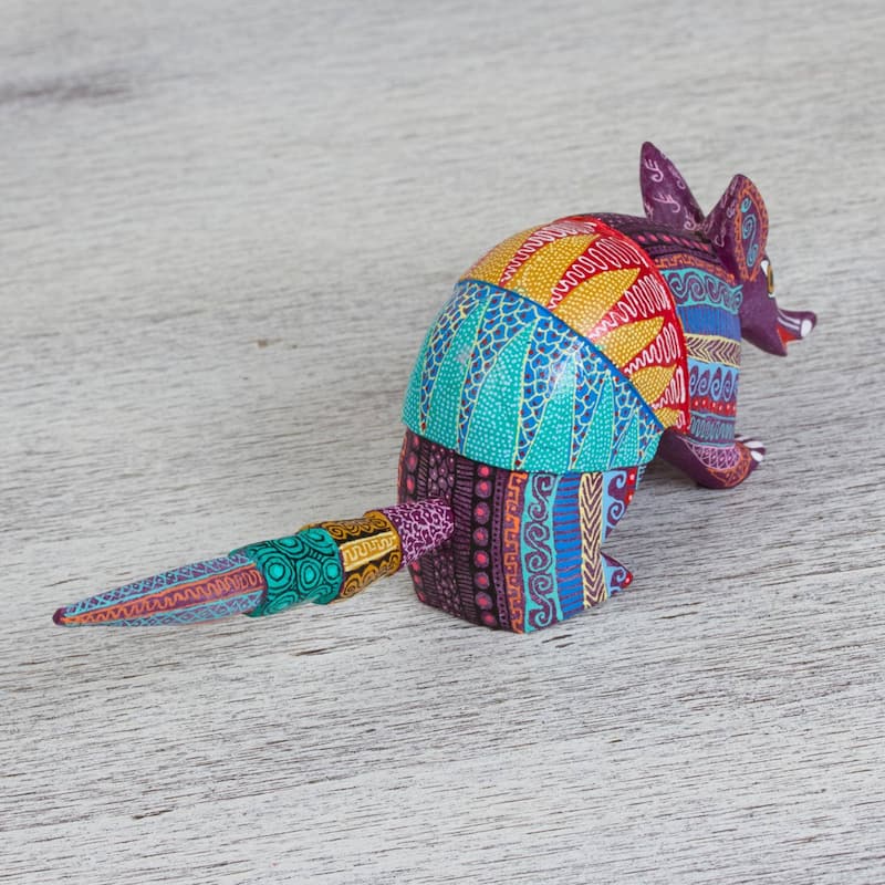 Novica Handmade Kaleidoscopic Armadillo Wood Alebrije Figurine - 2.8" H x 2" W x 4.5" D