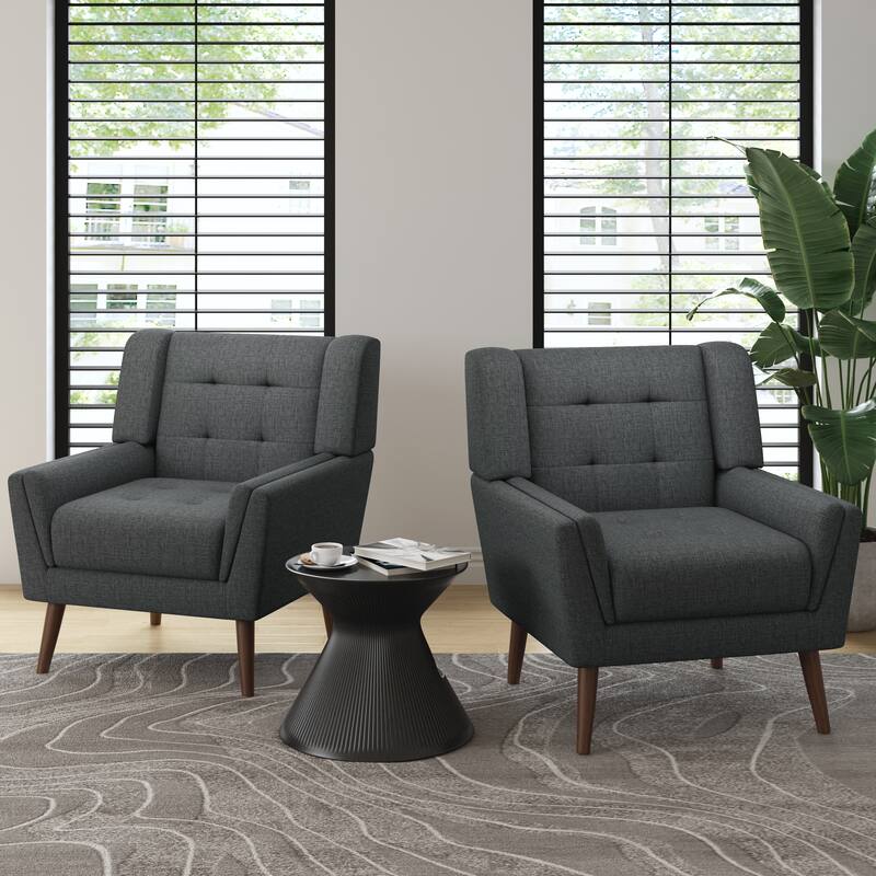 Modern Tufted Accent Chair Linen Armchairs Set of 2 - Dark Grey