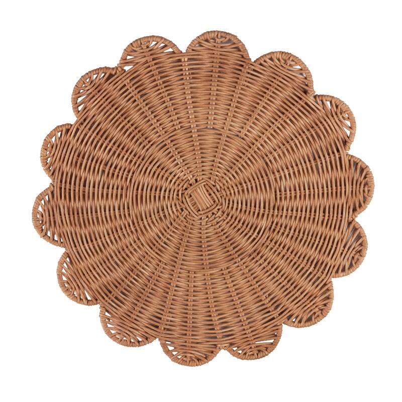 Rattan Placemats (Set of 4) - Handwoven Scalloped Design for Dining & Entertaining, 15"