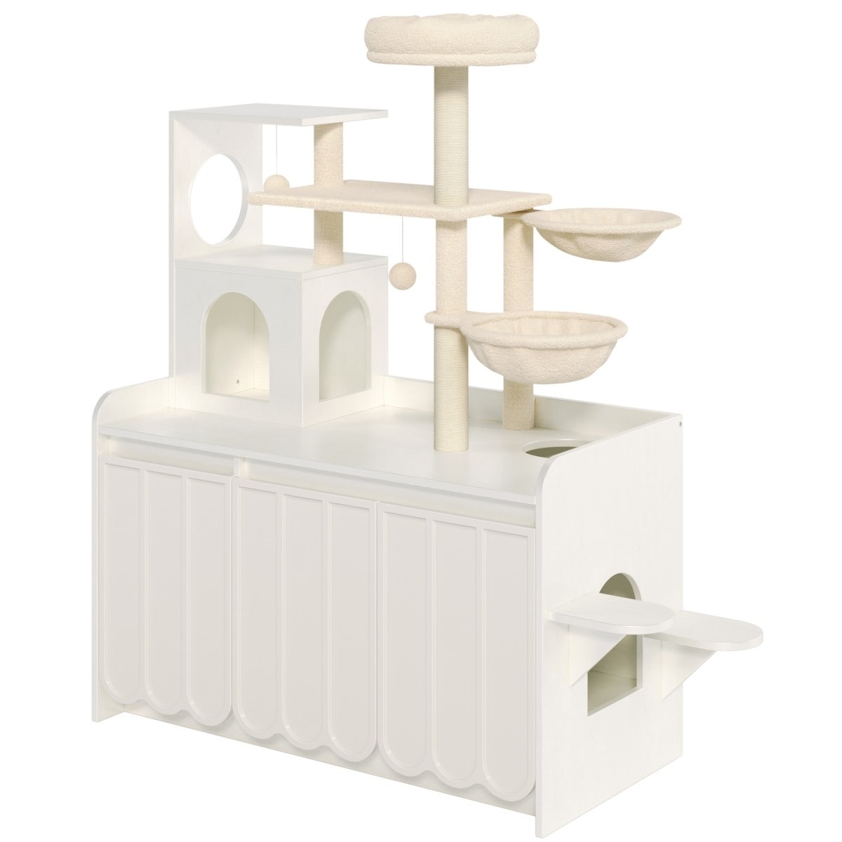 50.6-in Hidden Litter Box MDF Flannel Cat Tree Tower with Storage