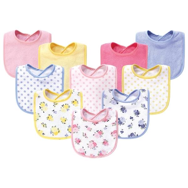 slide 1 of 1, Luvable Friends Baby Girl Cotton Terry Bibs 10pk, Floral, One Size - Floral - One Size One Size - Floral