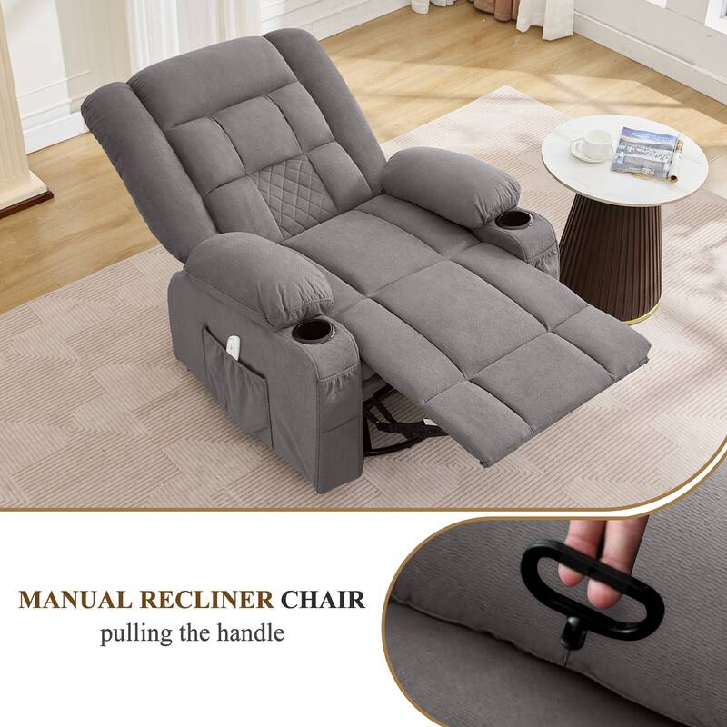 Oversized Swivel Recliner Chair with 4-Point 3D Kneading Massage and Heat, Single Sofa Chair with 2 Cup Holders & USB Port