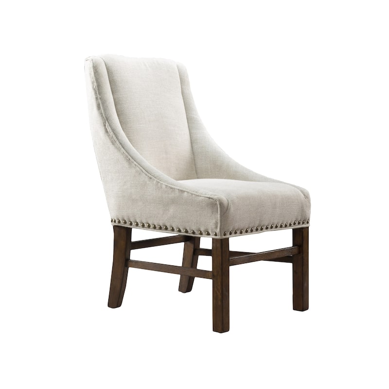 Roomfitters Upholstered Dining Armchair with Nailhead Trim and Curved Backrest, Elegant Accent Chair