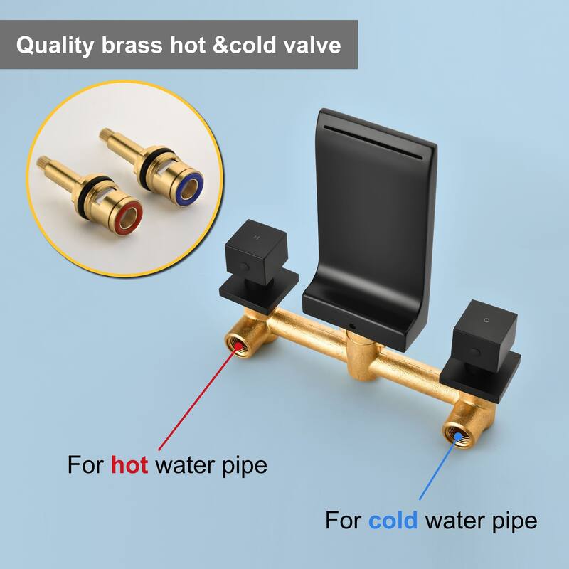 Wall Mounted Tub Faucet Modern Waterfall Matte Black Tub Fillers with Double Handles Bathroom Faucets With Valve